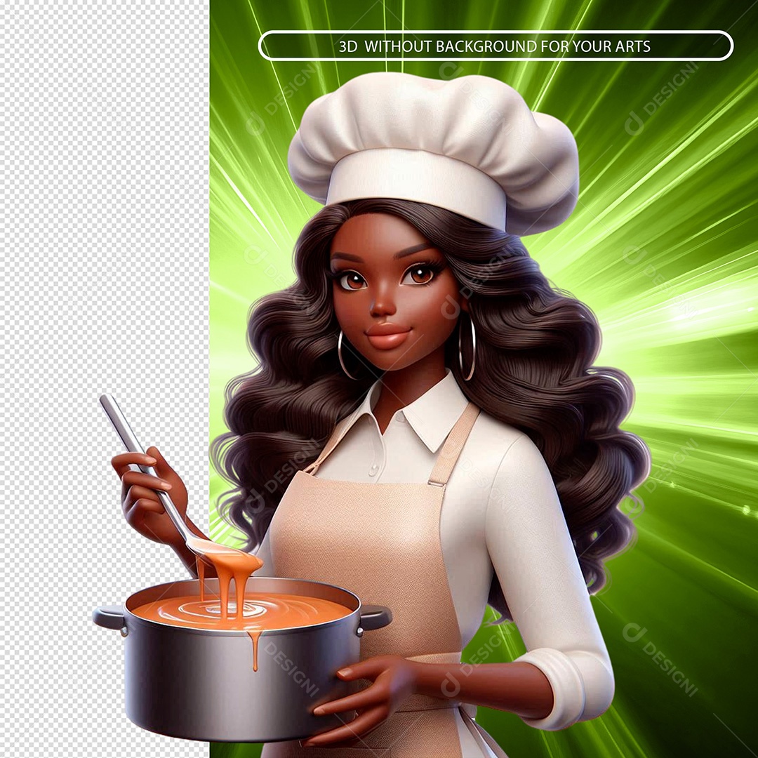 Cozinheira Segurando Panela de Comida Elemento 3D Para Composição PSD