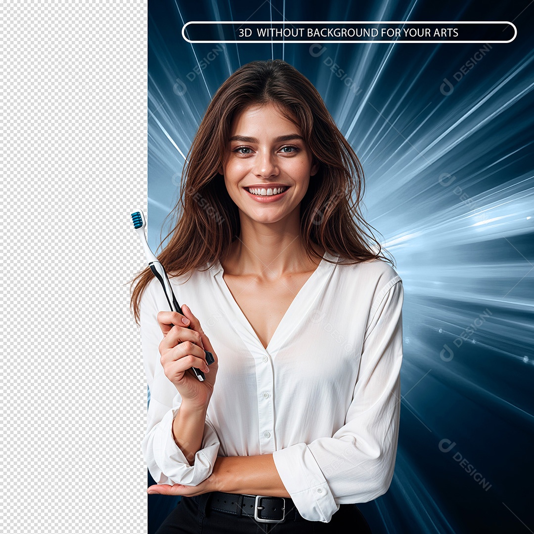 Mulher Segurando Escova de Dente Elemento 3D para Composição PSD