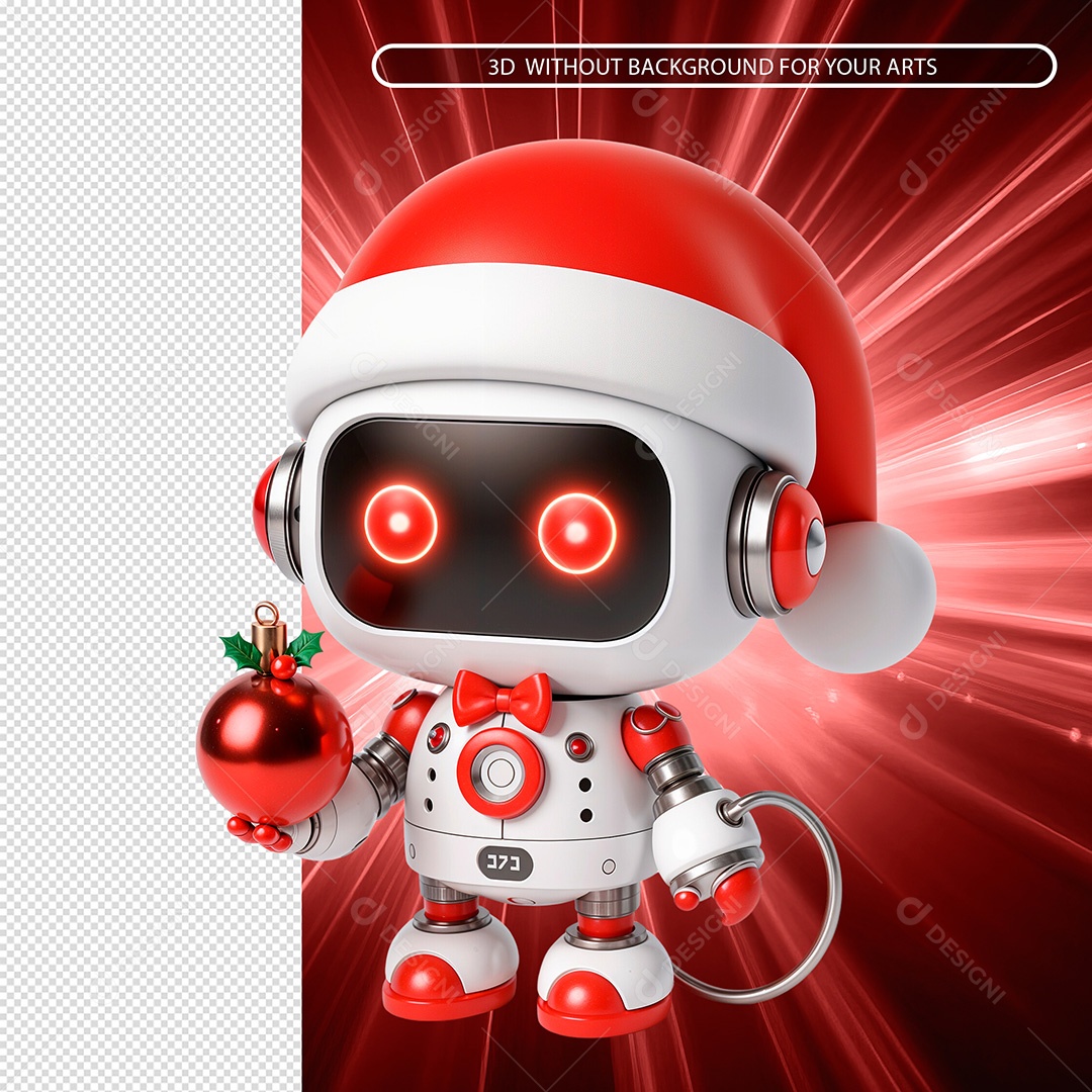 Robô Segurando Bolas de Natal Elemento 3D Para Composição PSD