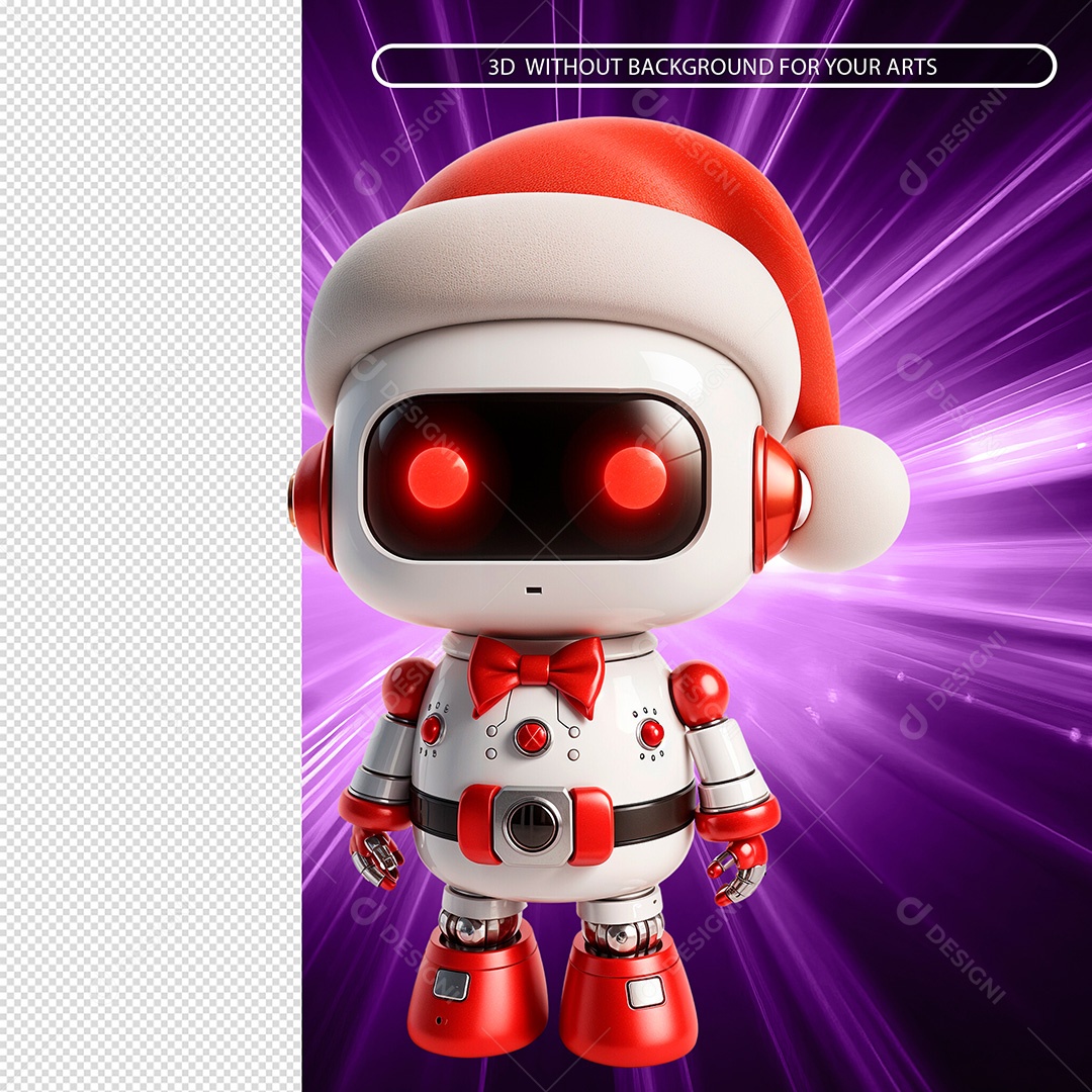 Robô Com Gorro de Natal Elemento 3D Para Composição PSD