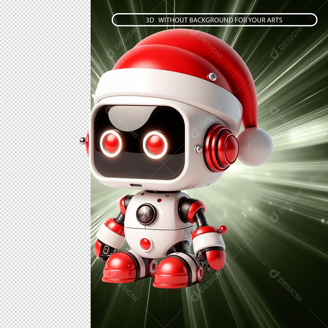 Robô Com Gorro de NatalElemento 3D Para Composição PSD