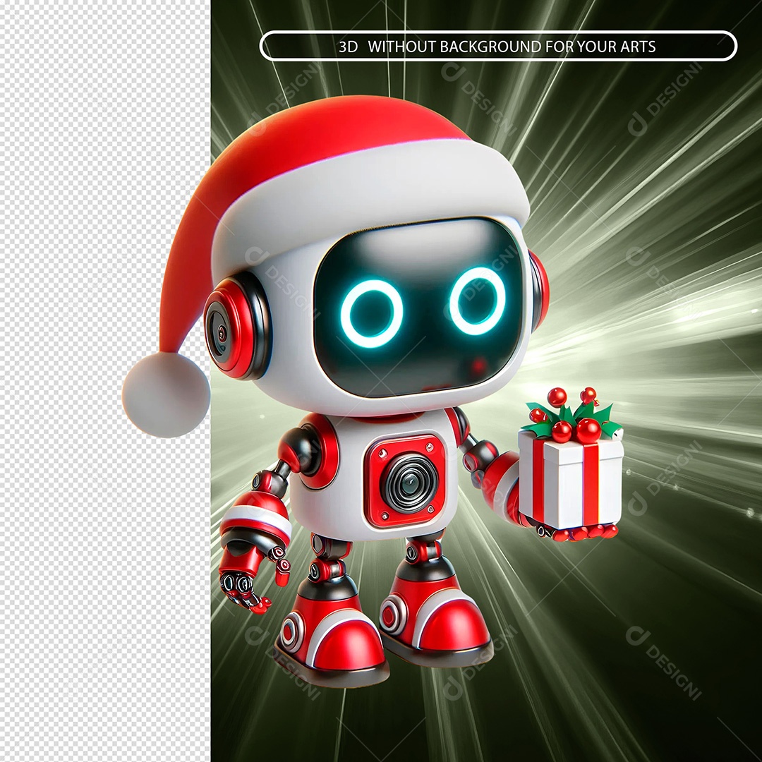 Robô Com Presente Elemento 3D Para Composição PSD
