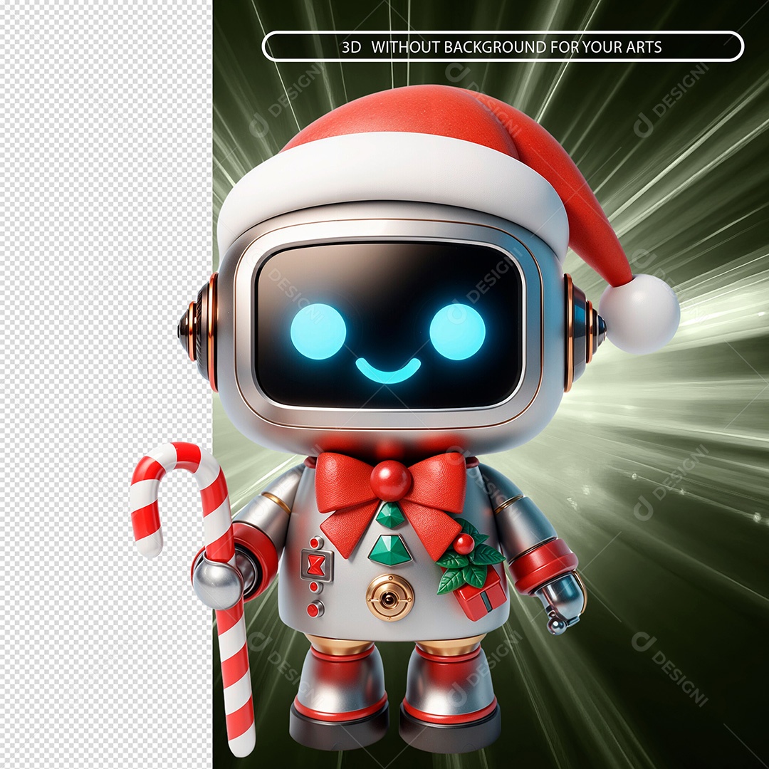 Robô Com Bastão de Doce Elemento 3D Para Composição PSD