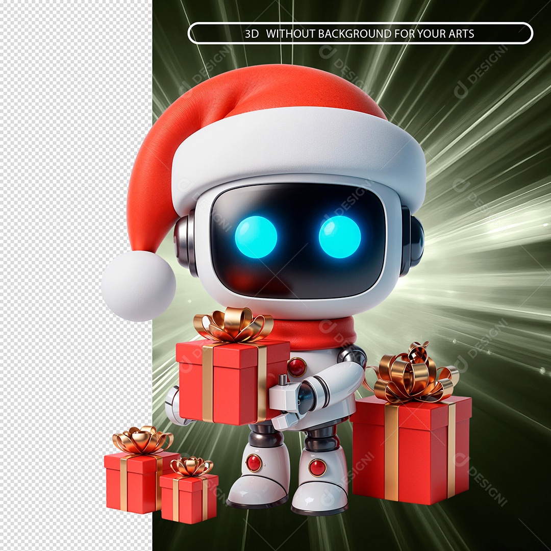 Robô Com Presente Elemento 3D Para Composição PSD
