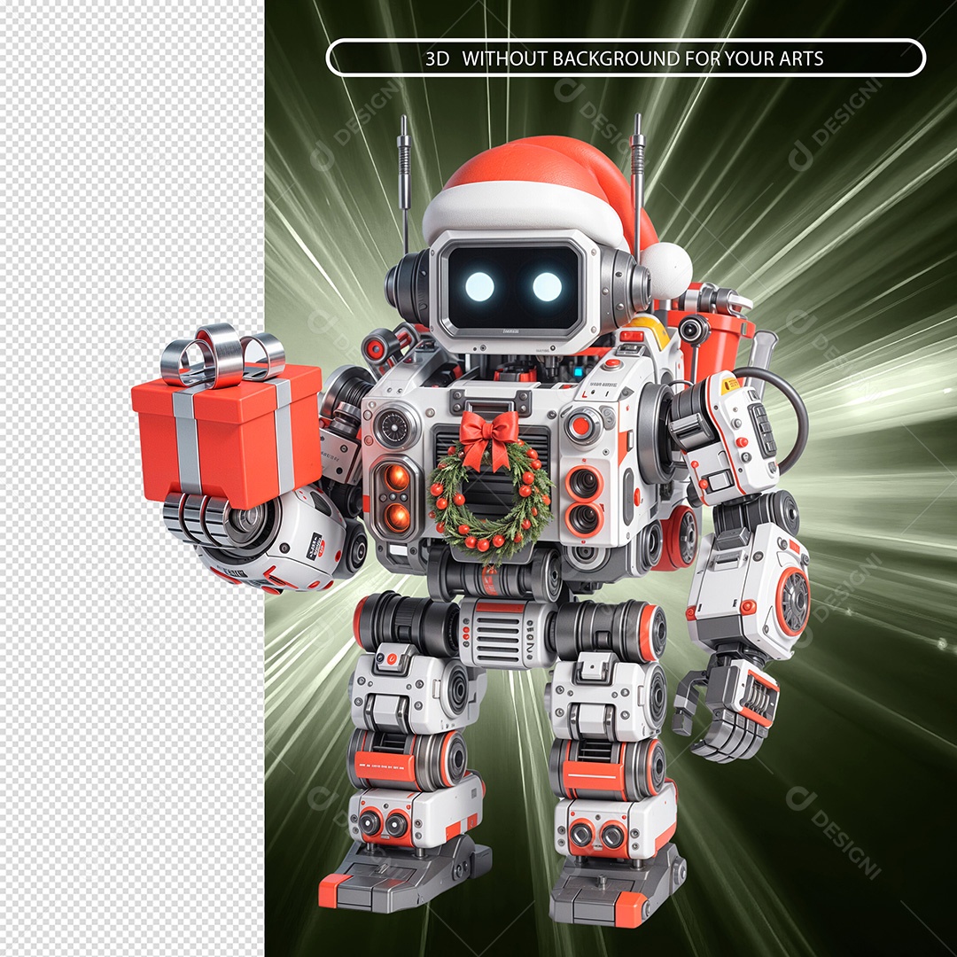 Robô Com Presente Elemento 3D Para Composição PSD