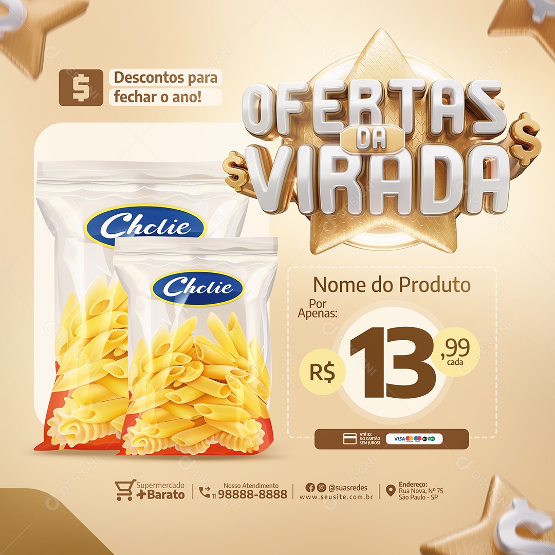 Ofertas da Virada Mercado Macarrão Social Media PSD Editável