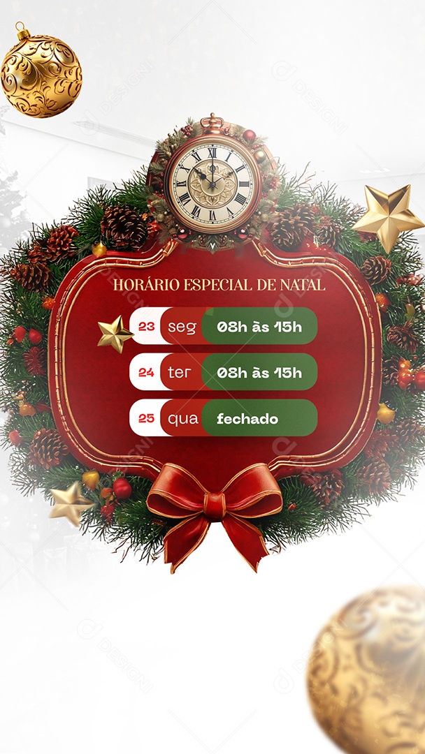 Story Horário de Funcionamento Especial de Natal Social Media PSD Editável