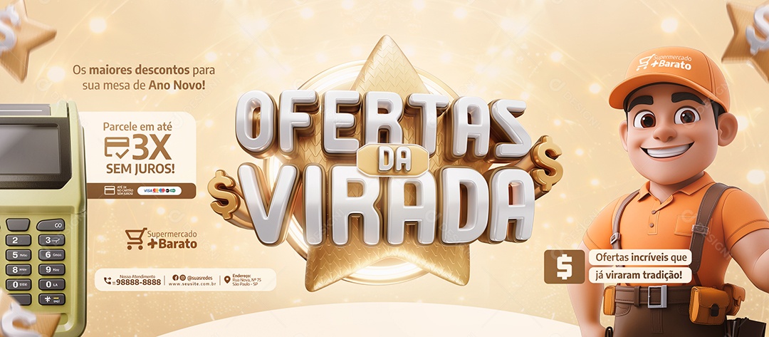 Carrossel Ofertas da Virada Mercado Os Maiores Descontos Social Media PSD Editável