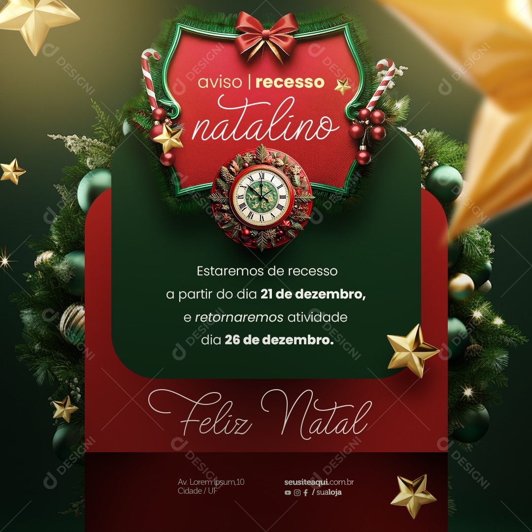 Aviso Recesso Natal Social Media PSD Editável