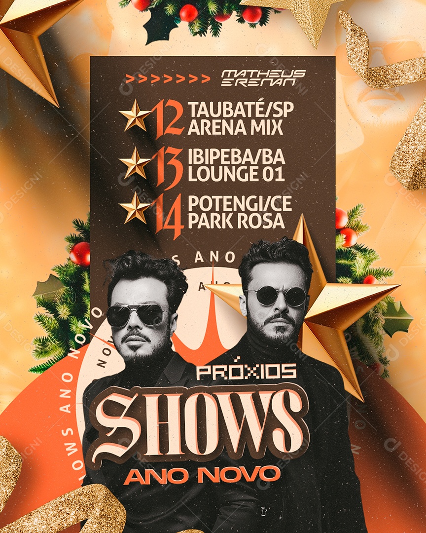 Flyer Próximos Shows Ano Novo Matheus e Renan Social Media PSD Editável