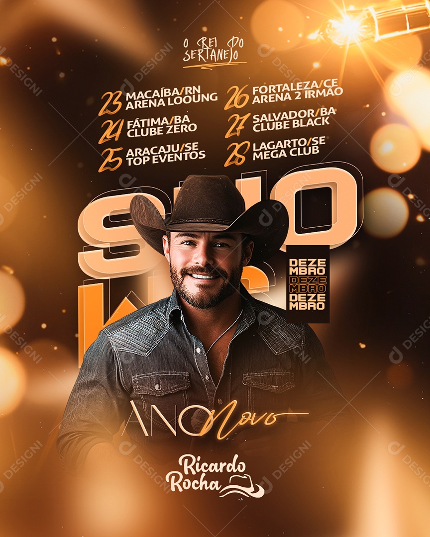 Flyer Ano Novo Shows Ricardo Rocha Social Media PSD Editável