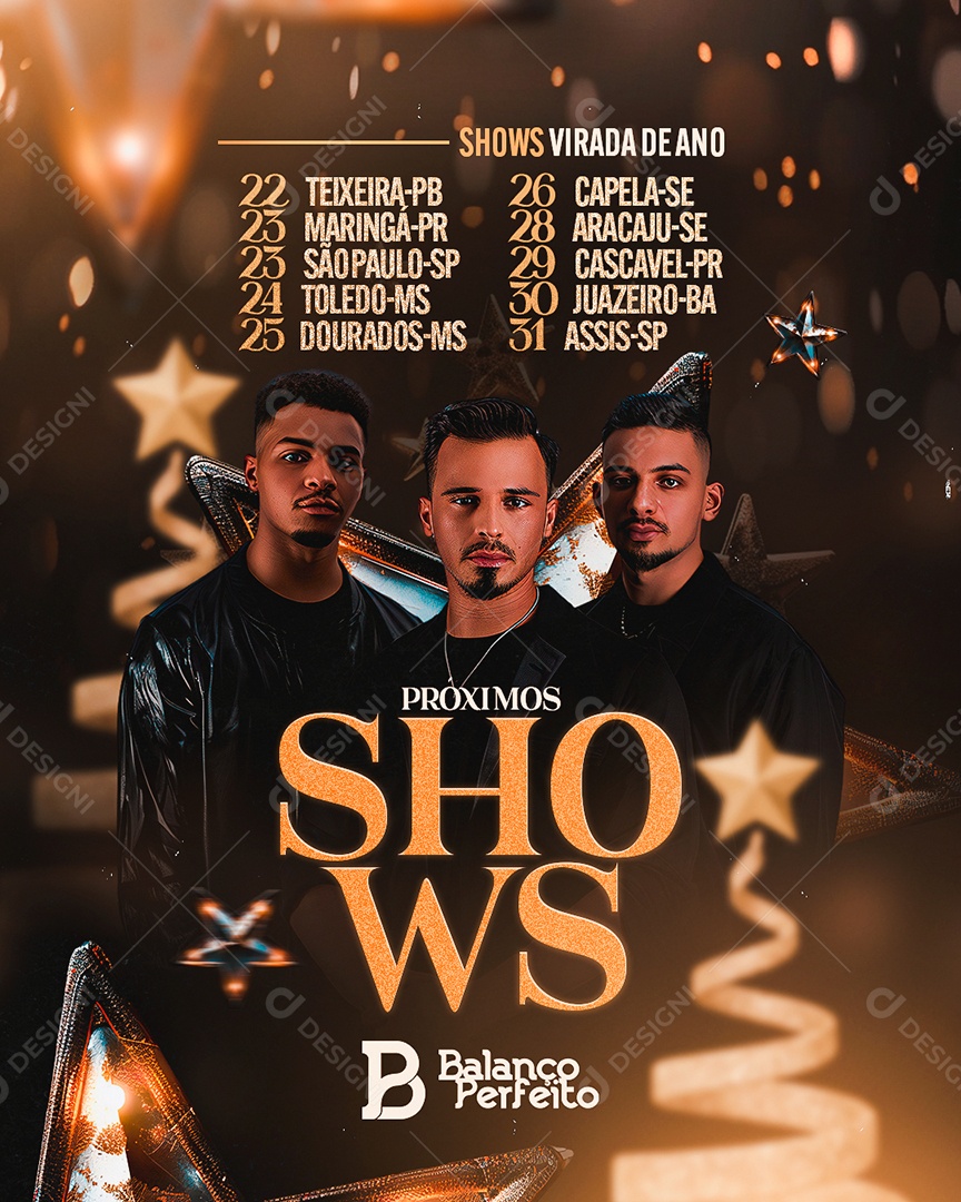 Flyer Ano Novo Shows Virada de Ano Social Media PSD Editável