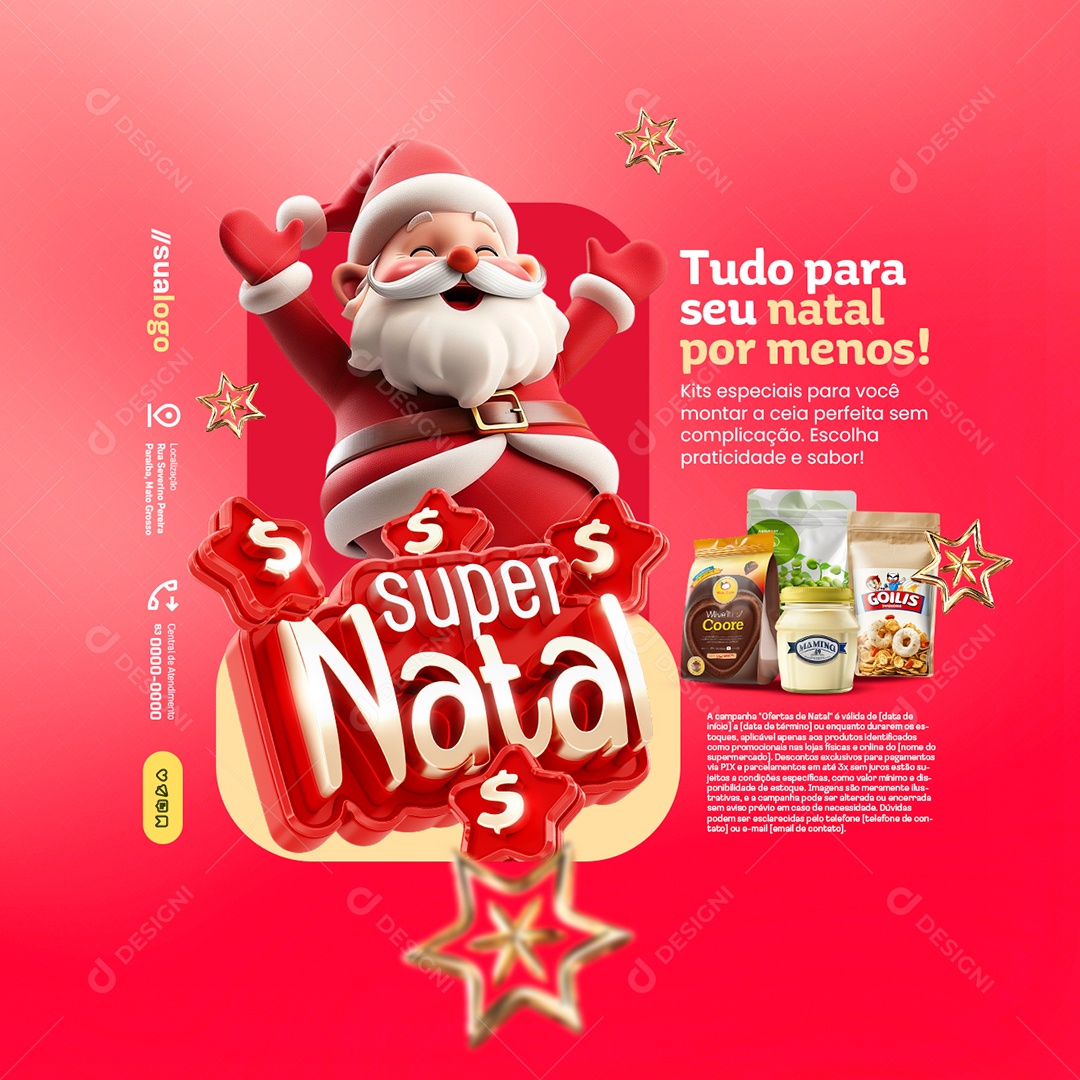 Super Natal Supermercado Tudo para Seu Natal Por Menos Social Media PSD Editável