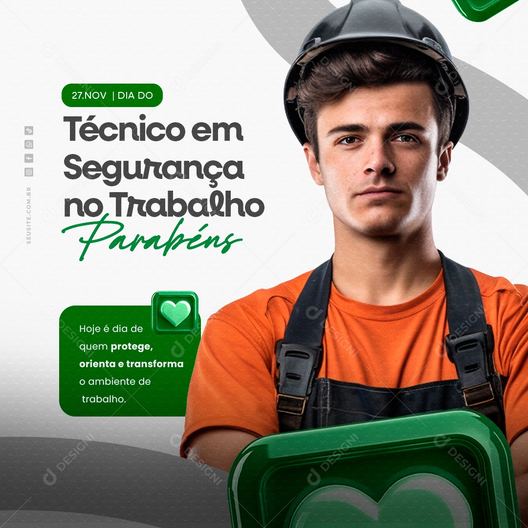 Dia do Técnico em Segurança no Trabalho 27 de Novembro Social Media PSD Editável