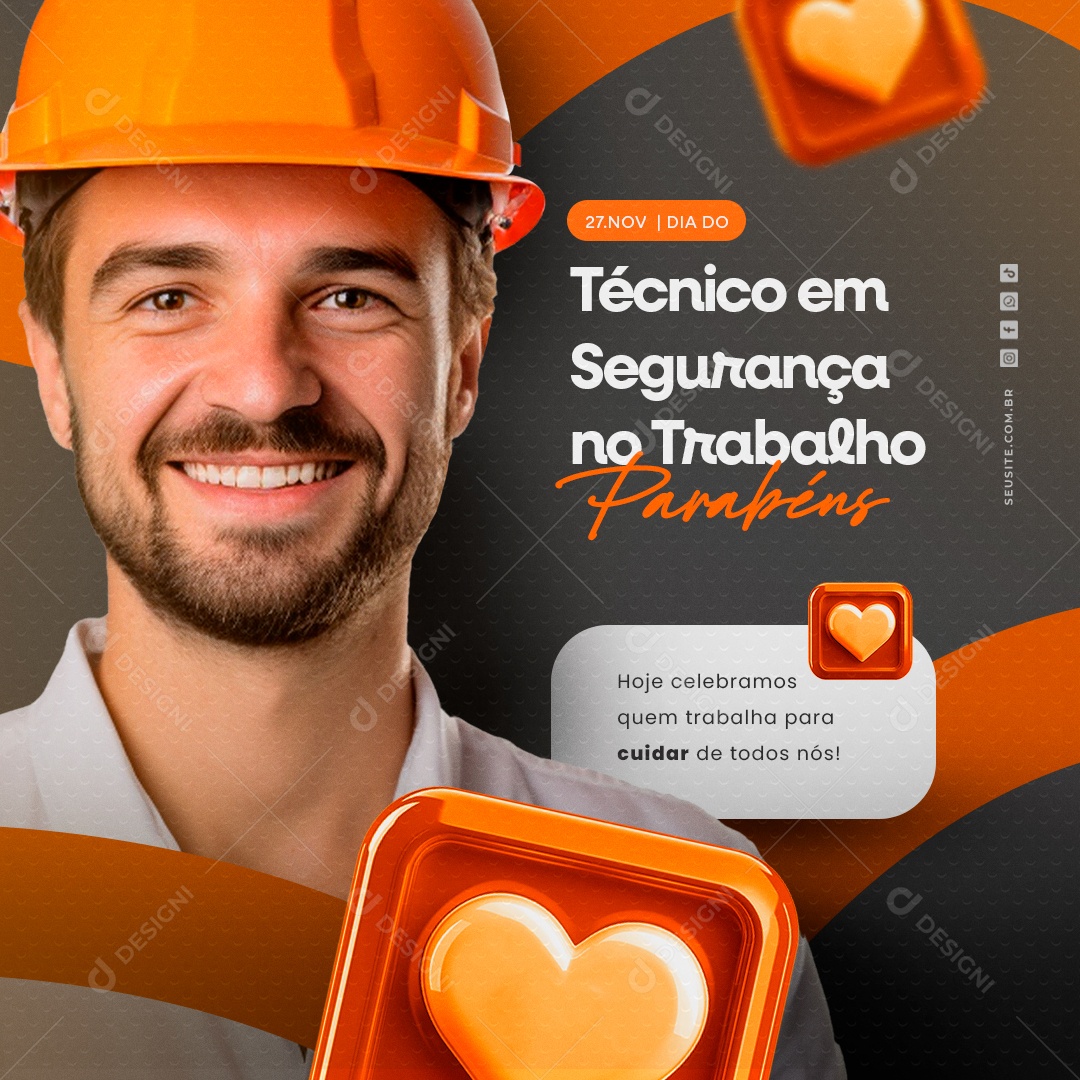 Dia do Técnico em Segurança no Trabalho 27 de Novembro Social Media PSD Editável