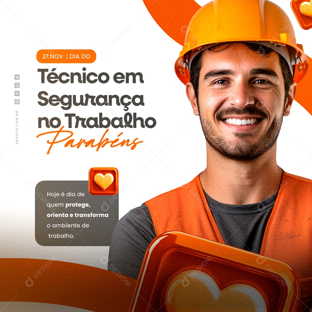 Dia do Técnico em Segurança no Trabalho 27 de Novembro Social Media PSD Editável