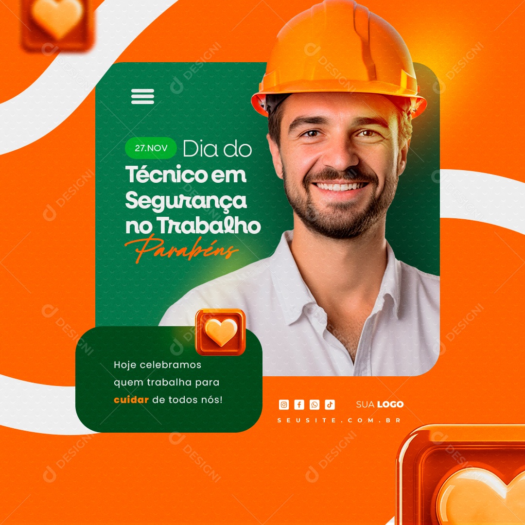 Dia do Técnico em Segurança no Trabalho 27 de Novembro Social Media PSD Editável