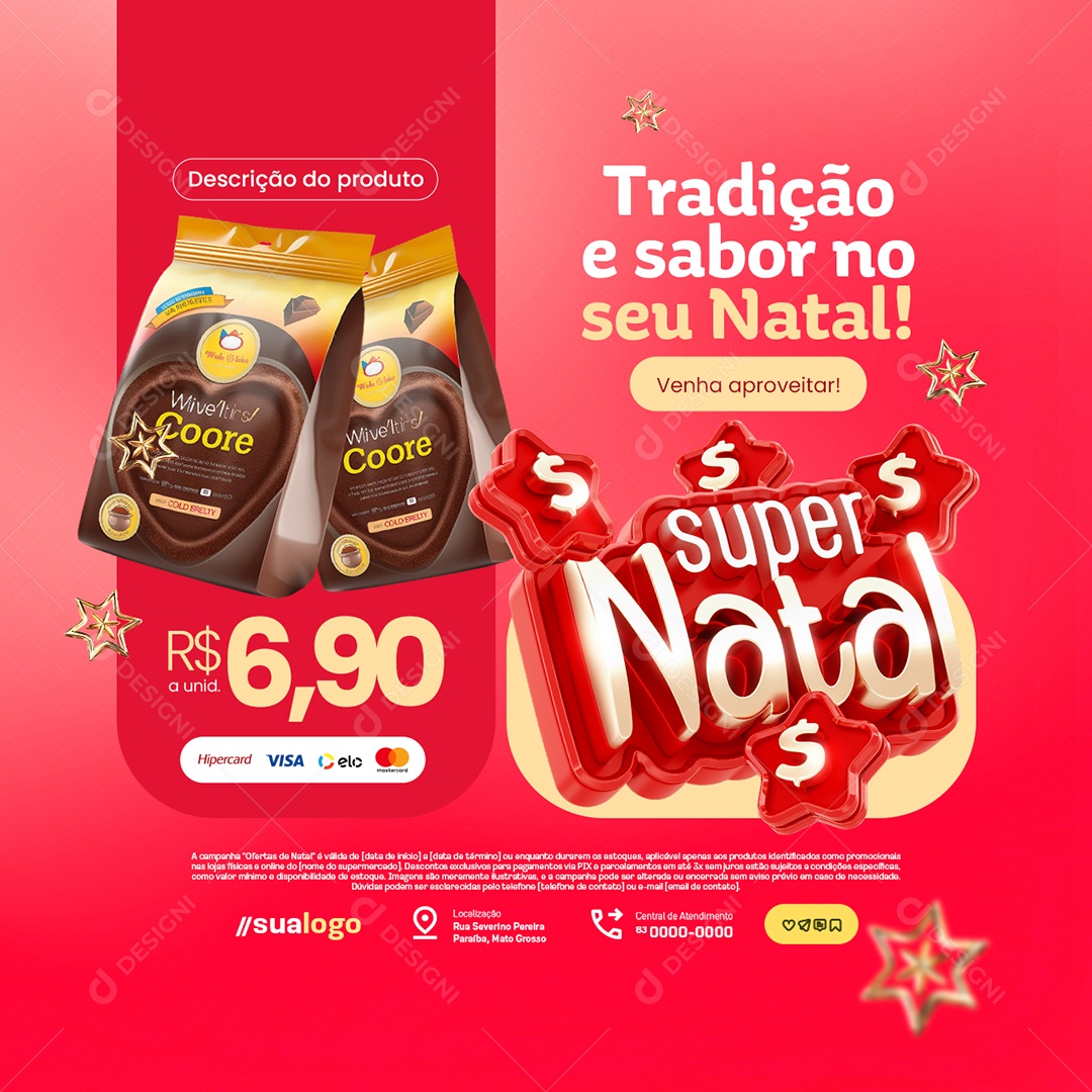 Super Natal Supermercado Tradição e Sabor no Seu Natal Social Media PSD Editável