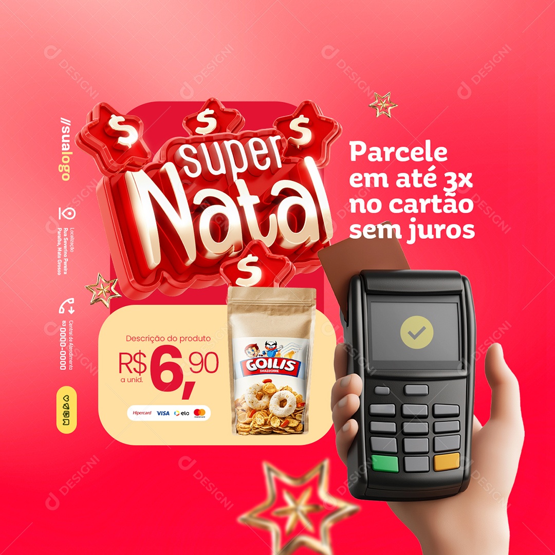 Super Natal Supermercado Parcele em Até 3x Social Media PSD Editável