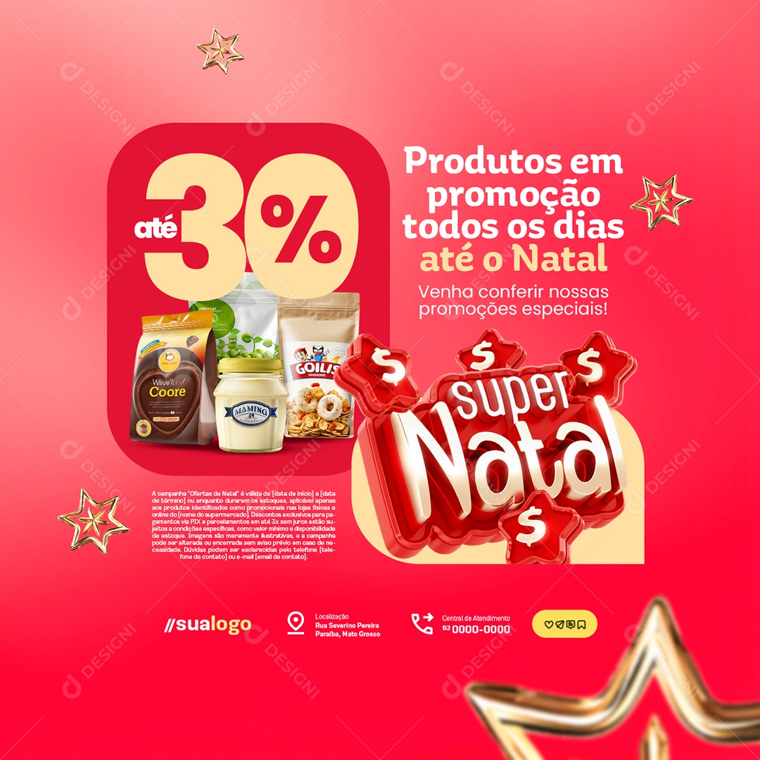 Super Natal Supermercado Produtos em Promoção Social Media PSD Editável