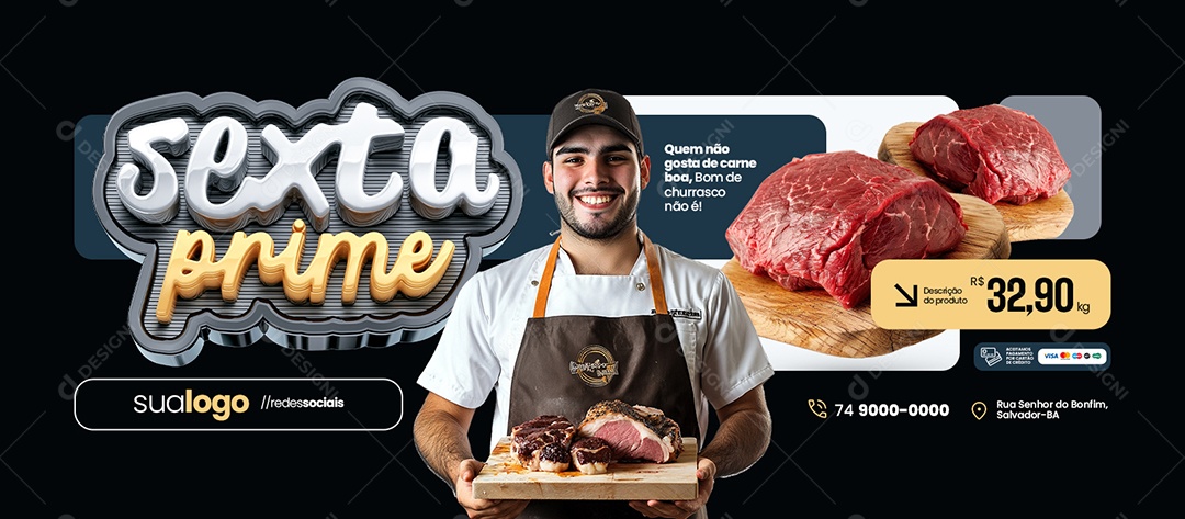 Banner Sexta Prime Açougue Carnes Social Media PSD Editável