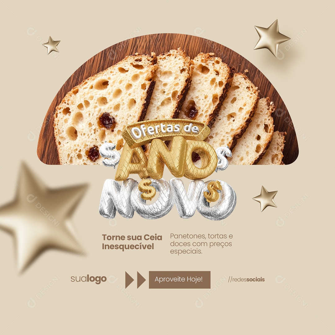Ofertas de Ano Novo Padaria Torne sua Ceia Inesquecível Social Media PSD Editável