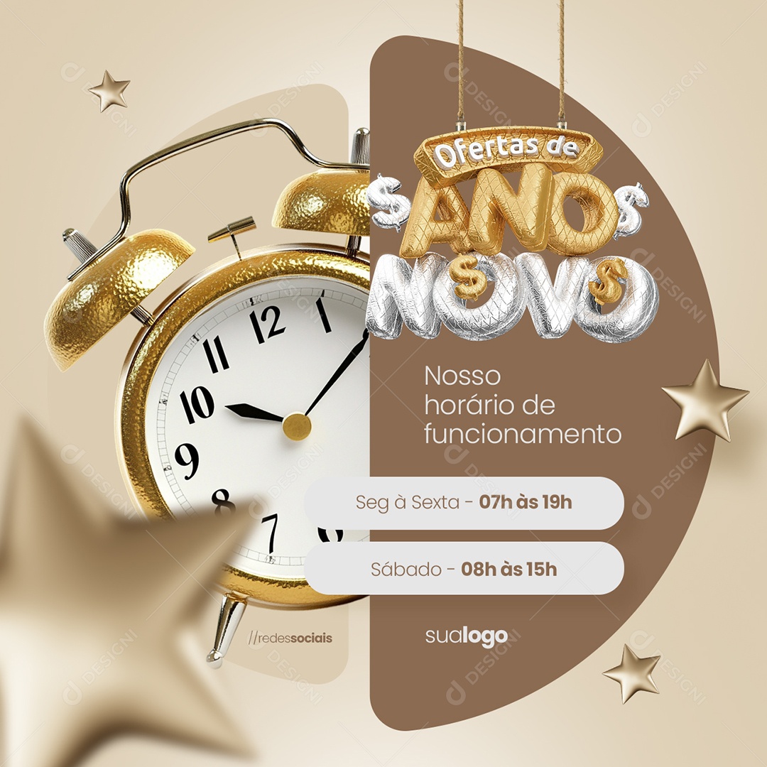 Ofertas de Ano Novo Padaria Nosso Horário de Funcionamento Social Media PSD Editável