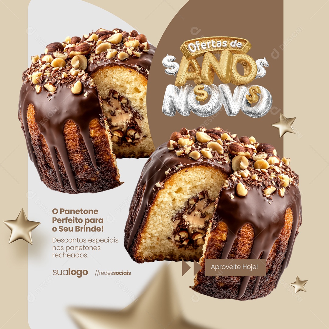 Ofertas de Ano Novo Padaria O Panetone Perfeito Social Media PSD Editável