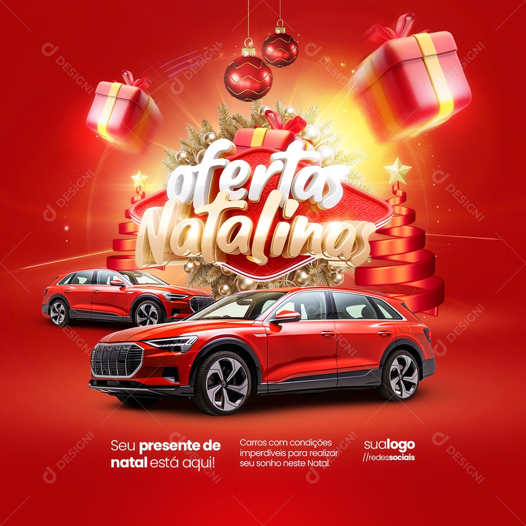 Ofertas Natalinas Concessionária Carro Seu Presente de Natal Social Media PSD Editável
