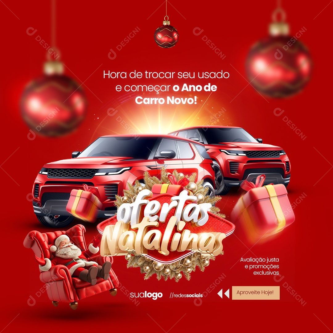 Ofertas Natalinas Concessionária Começar o Ano de Carro Novo Social Media PSD Editável