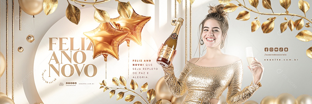 Carrossel Feliz Ano Novo 01 de Janeiro Que Seja Repleto de Paz Social Media PSD Editável