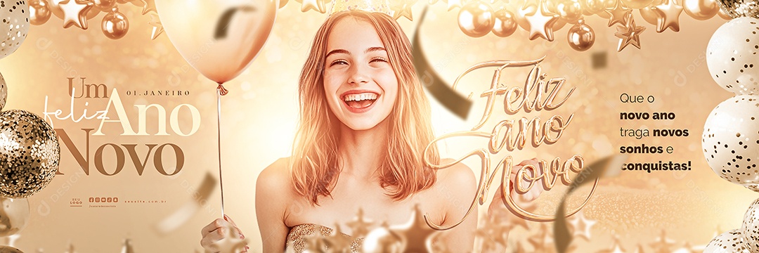 Carrossel Feliz Ano Novo 01 de Janeiro Social Media PSD Editável