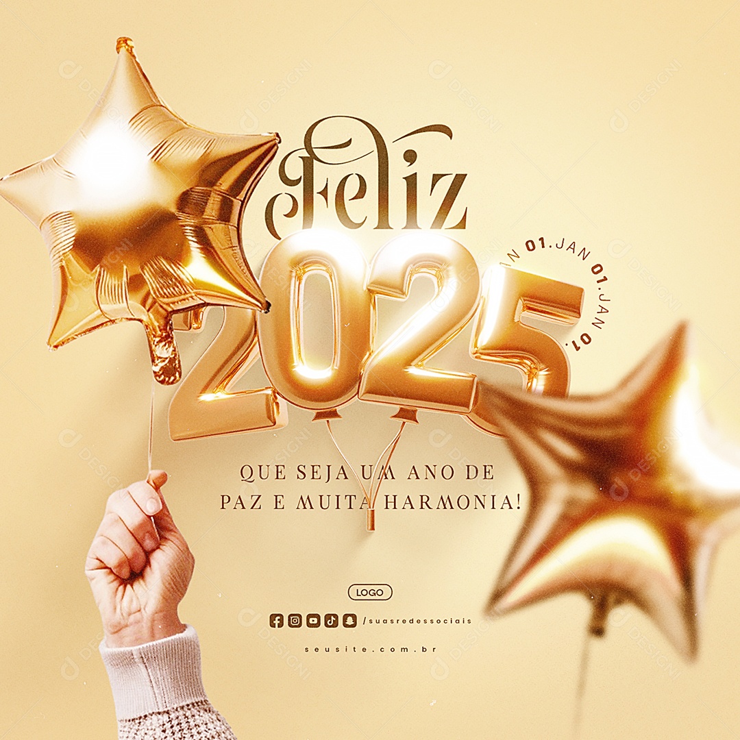 Happy 2025 New Year January 01 Social Media PSD Editable