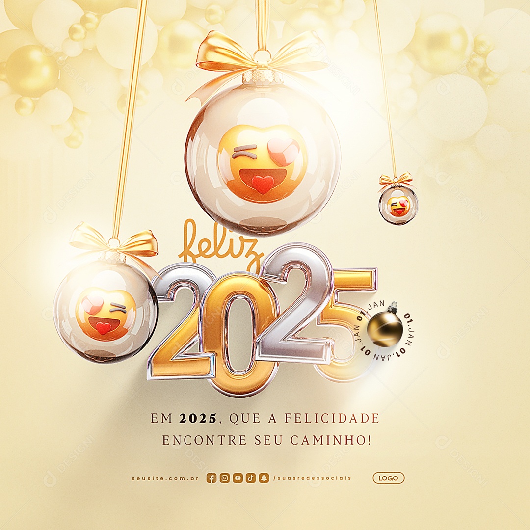 Feliz 2025 Ano Novo 01 de Janeiro Social Media PSD Editável