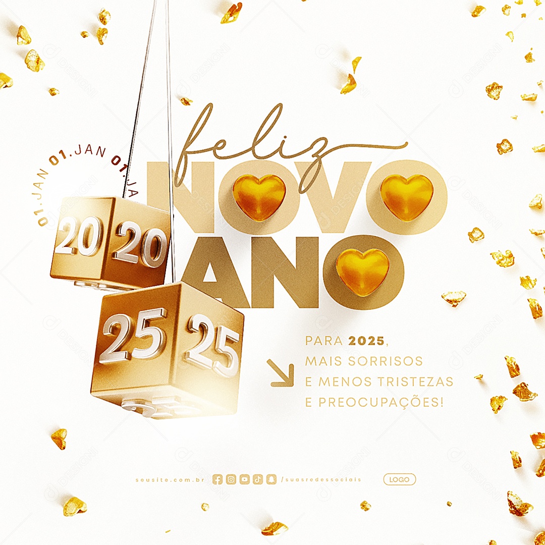 Feliz Ano Novo 01 de Janeiro para 2025 Mais Sorrisos ocial Media PSD Editável