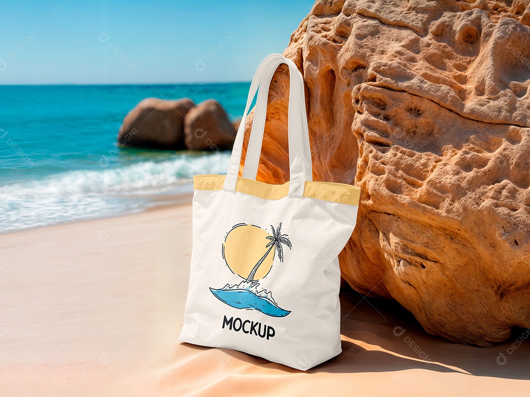 Bolsa de Praia na Rocha Mockup PSD Editável