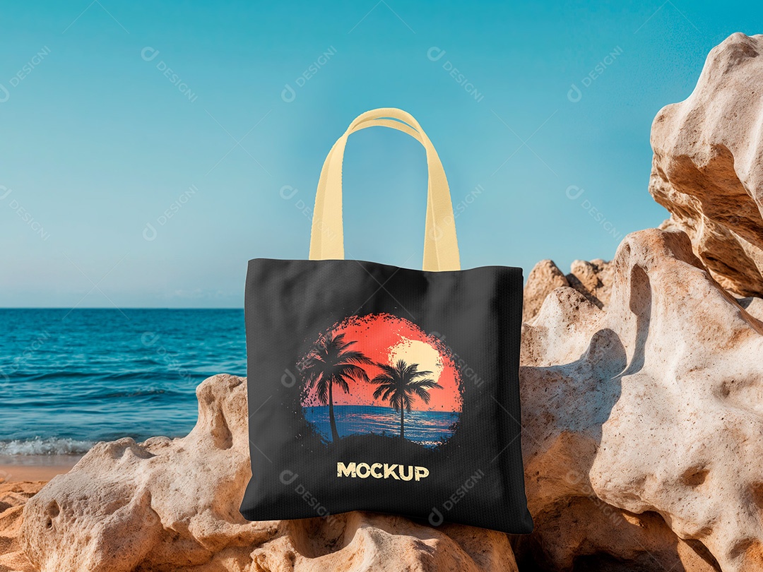 Bolsa de Praia na Rocha Mockup PSD Editável