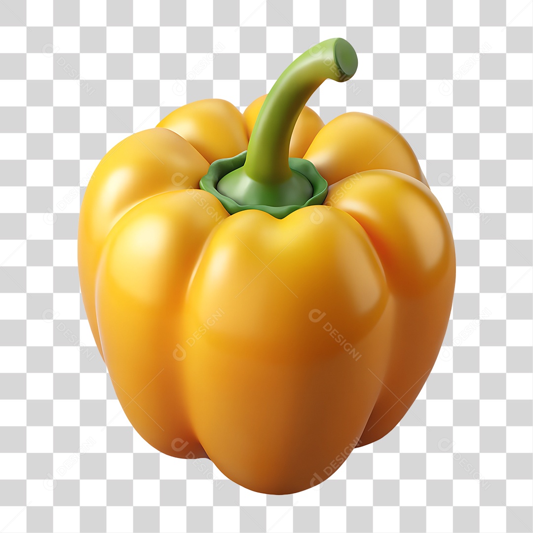 Pimentão Amarelo Elemento 3D para Composição PNG Transparente