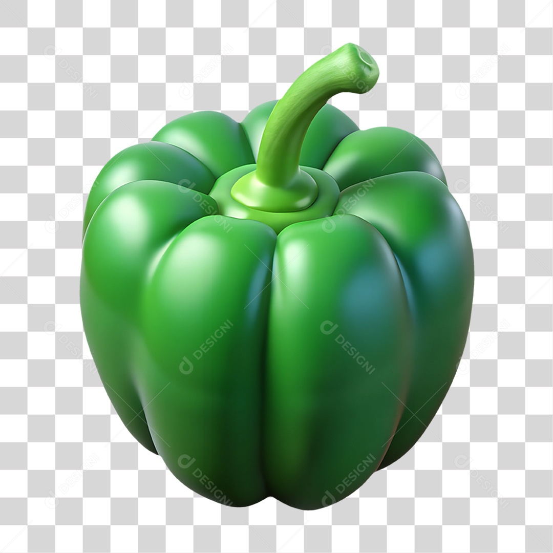 Pimentão Verde Elemento 3D para Composição PNG Transparente