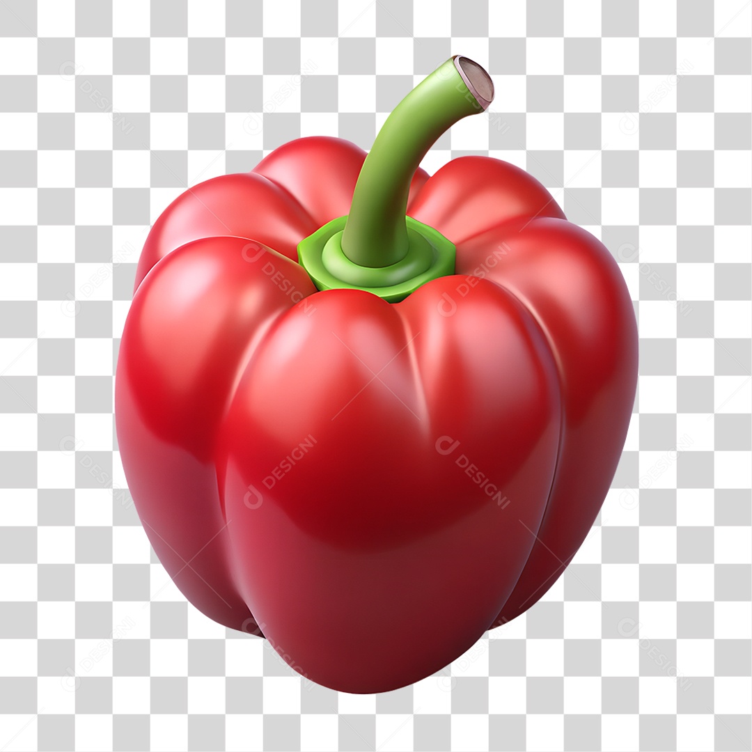 Pimentão Vermelho Elemento 3D para Composição PNG Transparente