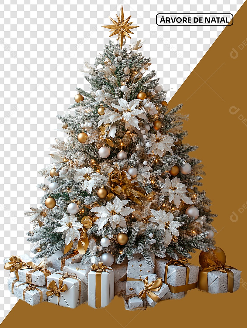 Árvore de Natal Com Enfeites Elemento 3D Para Composição PSD