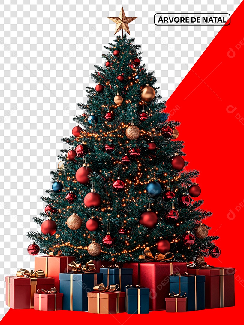 Árvore de Natal Com Enfeites Elemento 3D Para Composição PSD