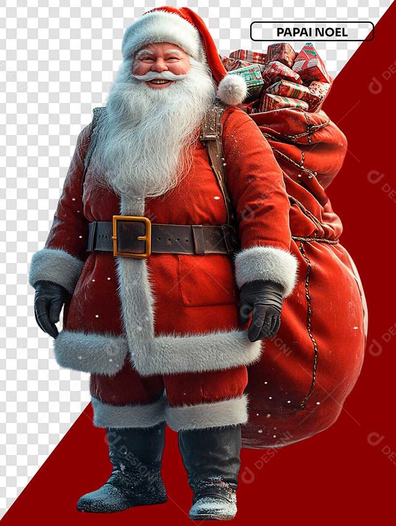 Papai Noel Com Saco de Presente Personagem 3D para Composição PSD