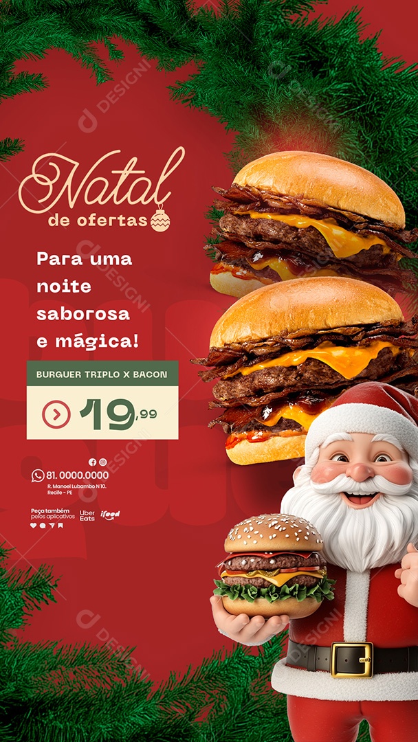 Story Hamburgueria Natal de Ofertas Para Uma Noite Saborosa Social Media PSD Editável