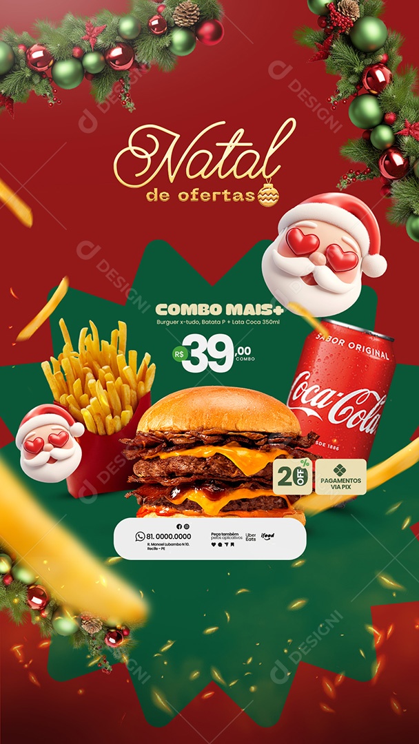 Story Hamburgueria Natal de Ofertas Combo Social Media PSD Editável
