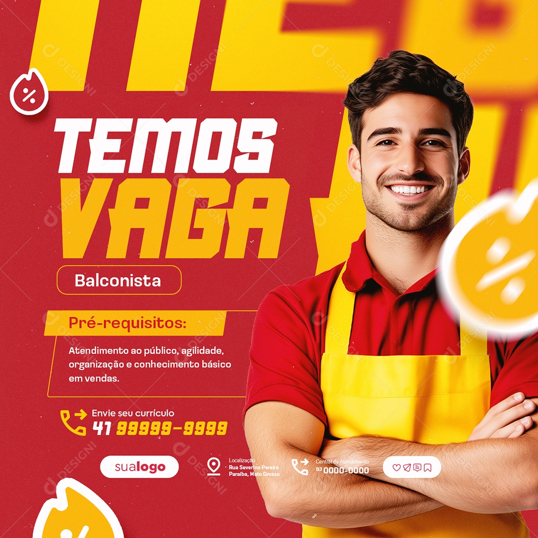 Vaga de Emprego Balconista Social Media PSD Editável