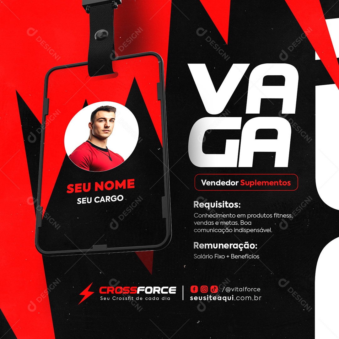 Vaga de Emprego Vendedpr Suplementos Social Media PSD Editável