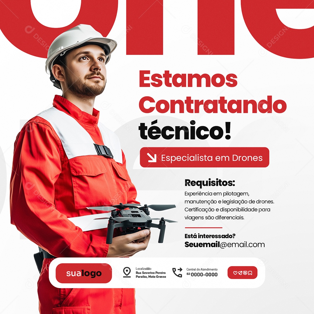 Vaga de Emprego Técnico Especialista em Drones Social Media PSD Editável