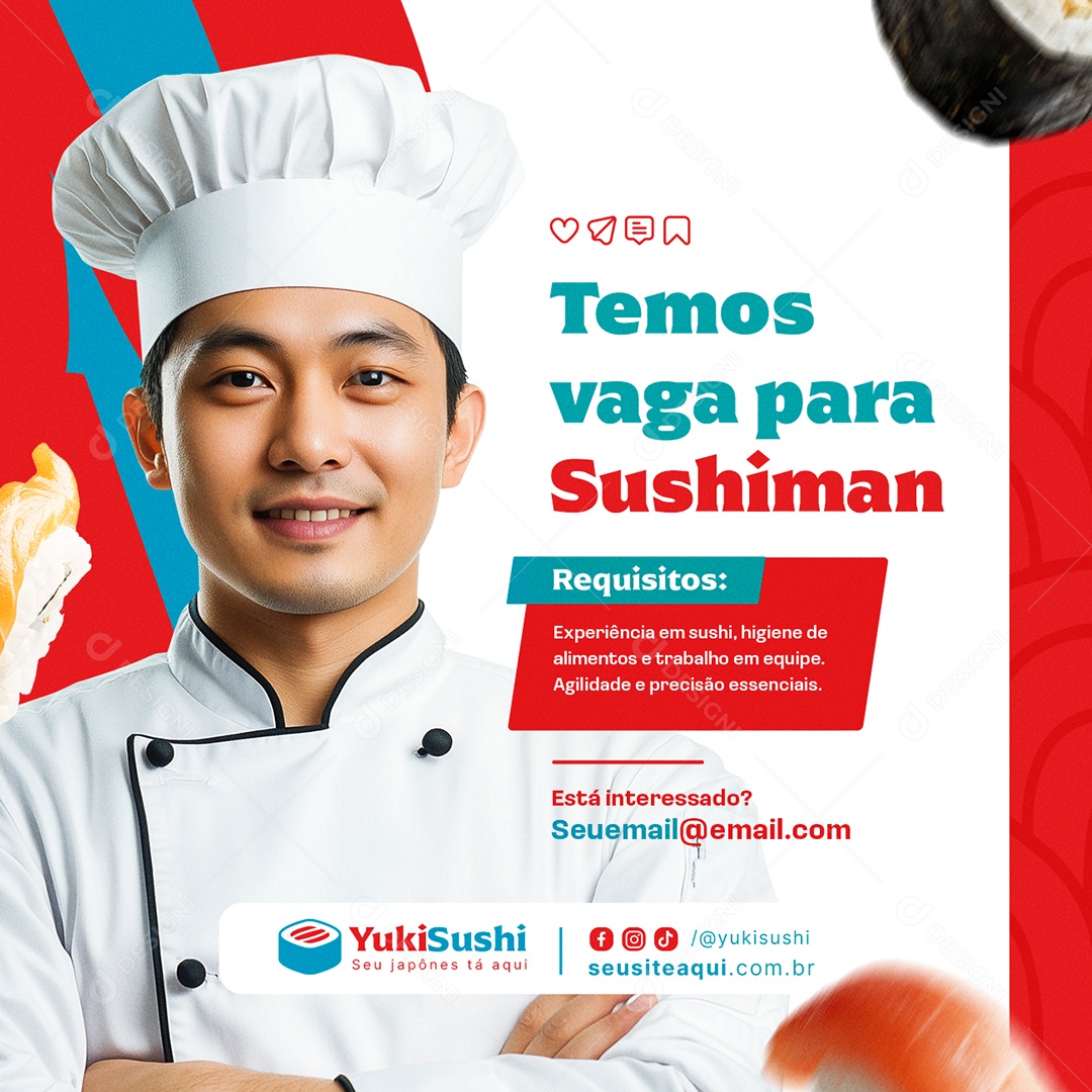 Vaga de Emprego Sushiman Social Media PSD Editável