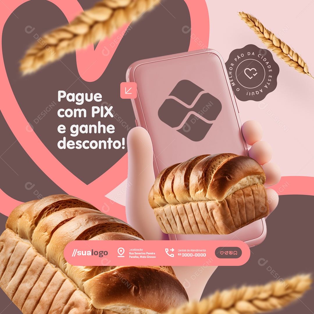 Padaria Pague com Pix e Ganhe Desconto Social Media PSD Editável